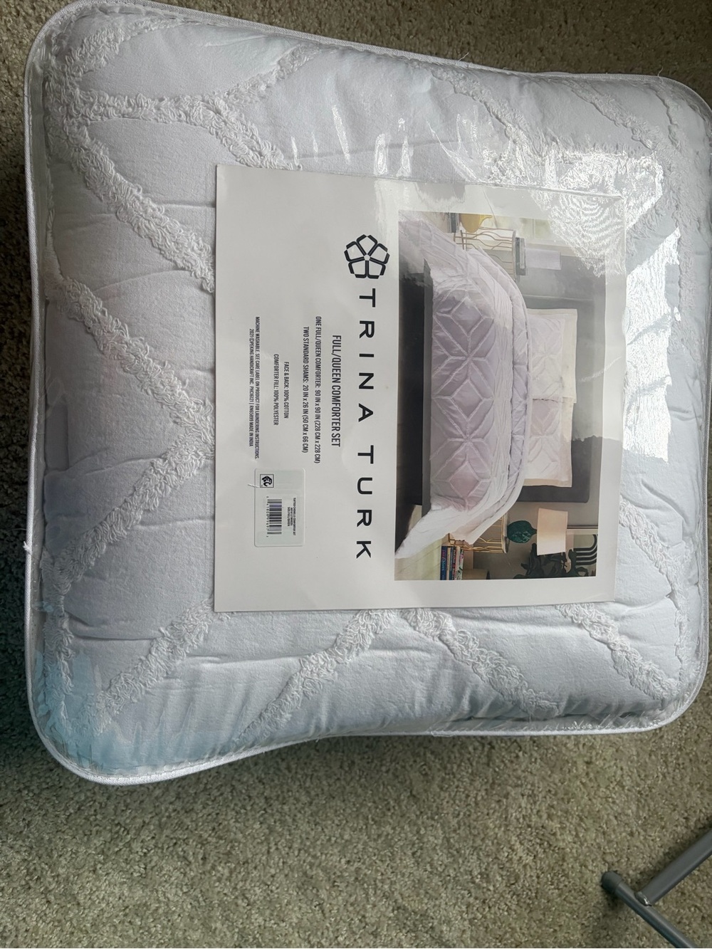 Trina Turk White Quilted Comforter Set with Textured Chevron Stitching